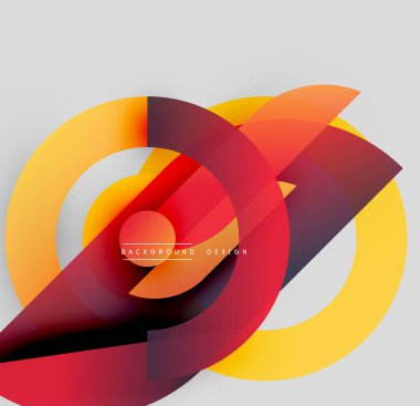 Soyut tasarım özellikleri üst üste binen daireler, canlı renkler, gradyanlar. Modern bileşim dinamik görsel etki yaratır.