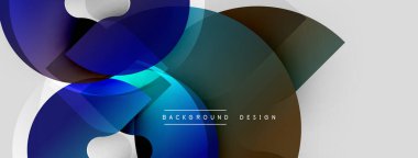 Soyut akışkan şekiller, mavi tonlar tasarımda baskın. Üst üste binen katmanlar dinamik bileşim yaratır, modern estetik. Minimalist stil.