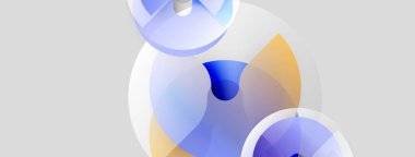 Soyut şekiller örtüşür, yumuşak eğimler yaratır. Mavi, turuncu renkler nötr arka plana hakim. Minimalist tasarım akıcılığı ve derinliği çağrıştırıyor.