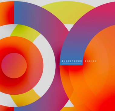 Soyut renkli çemberler örtüşüyor ve canlı bir görsel etki yaratıyor. Modern tasarım elementleri pürüzsüz eğimler sunar.