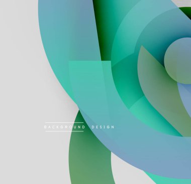 Soyut geometrik şekiller örtüşür, dinamik görsel efekt yaratır. Serin renk paleti modern estetik sunarak tasarıma hükmediyor..