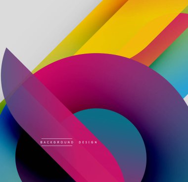 Soyut renkli katmanlar dinamik bileşim yaratır. Canlı gradyanlar üst üste biniyor, dairesel şekiller oluşturuyor, modern tasarım elementleri.