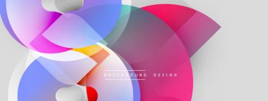 Soyut geometrik şekiller örtüşüyor, canlı renk eğimleri yaratıyor. Yumuşak pembeler, maviler, morlar tasarıma hakim. Modern, temiz estetik.