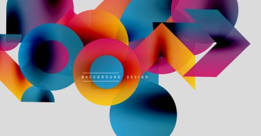 Soyut renkli şekiller örtüşür, dinamik görsel efekt yaratır. Gradyan renkler harmanlanır, modern arkaplan tasarımı oluşturulur.