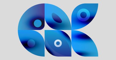 Soyut geometrik şekiller, mavi eğimler, dairesel elementler. Minimalist tasarım, modern estetik, temiz kompozisyon. Basit, zarif..