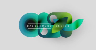 Soyut renkli tasarım. Üst üste binen şekiller dinamik görsel efekt yaratır. Arka planda turkuaz, yeşil, zeytin rengi var. Modern estetik.