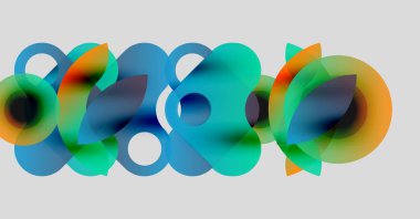 Üst üste binen renkli daireler içeren soyut bir kompozisyon. Gradyan renkler harmanlanarak, dinamik görsel efekt yaratır. Yumuşak ışıklandırma, modern tasarım.