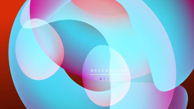 Soyut şekiller örtüşür, canlı renk karışımları yaratır. Yumuşak eğimler ışığı, hareketi, derinliği gösteriyor. Mevcut en küçük metin.