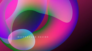 Soyut renkli şekiller örtüşüyor, canlı gradyanlar yaratıyor. Koyu arkaplan parlak renkleri, modern tasarım elementini vurgular.