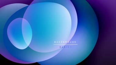 Soyut akışkan şekiller harmanlanarak canlı mavi ve mor renkler yaratır. Koyu arkaplan aydınlık formları, modern tasarım elementini vurgular.