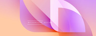 Soyut geometrik şekiller çakışıyor ve yumuşak eğimler yaratıyor. Şeftali, lavanta renkleri dizaynın hakimi. Minimum metin mevcut. Modern estetik.