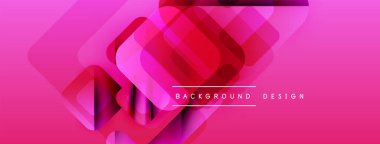Soyut geometrik şekiller örtüşür, canlı pembe gradyan arkaplan oluşturur. Dijital projeler için modern tasarım ögesi.