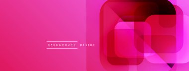 Parlak pembe geometrik arka plan. Üst üste binen kareler modern soyut tasarım yaratır. Basit metin arkaplan tasarımı okur.