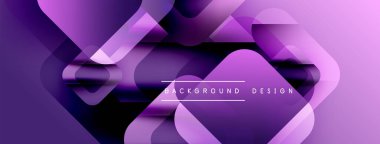 Soyut mor katmanlar dinamik arkaplan yaratır. Modern tasarım üst üste binen şekiller, gradyanlar, pürüzsüz geçişler içerir. Minimalist estetik.