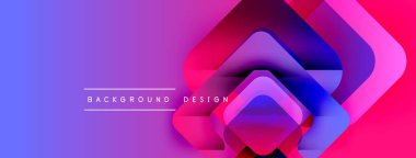 Soyut gradyan arkaplan özellikleri üst üste binen yuvarlak kareler. Canlı mor, pembe, mavi renkler dinamik görsel efekt yaratır. Metin arkaplan tasarımı okur.