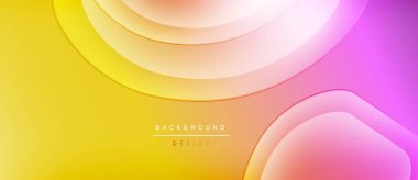 Soyut sıvı şekilleri sarı, pembe renkleri harmanlıyor. Modern tasarım yumuşak eğimlere, dinamik eğrilere, minimalist metin örtüsüne sahiptir.