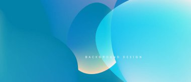 Soyut akışkan şekiller, mavi tonlar baskın. Gradyan arkaplan derinlik yaratır, modern tasarım ögesi. Minimalist estetik, pürüzsüz geçişler görünür..