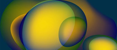 Üst üste binen renkli daireler içeren soyut bir kompozisyon. Gradyan renkler sarı, yeşil, mavi karışımı dinamik görsel efekt yaratır.