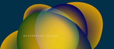 Soyut renkli şekiller örtüşür, dinamik görsel efekt yaratır. Gradyan renkler düzgün bir şekilde harmanlanarak modern arkaplan tasarımı oluşturur.