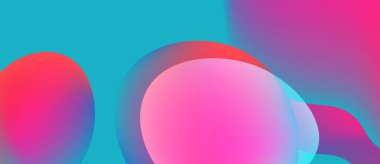 Soyut, enerjik çemberler çakışıyor. Renkler pembe, turkuaz, morumsu. Pürüzsüz gradyanlar modern görsel etki yaratır. Basit kompozisyon.