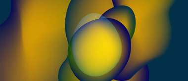 Soyut sıvı şekiller harmanlanarak canlı sarı, mavi ve yeşil renkler yaratır. Yumuşak kıvrımlar hareketi, derinliği, görsel uyumu gösterir.