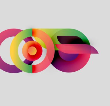 Soyut renkli daireler çakışıyor, dinamik görsel efekt yaratıyor. Gradyan renkler harmanlanarak modern tasarım ögesini oluşturur.