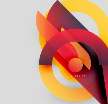 Soyut tasarım özellikleri üst üste binen renkli şekiller. Sıcak tonlar kompozisyona hakim, dinamik görsel efekt yaratıyor. Modern, parlak arkaplan.