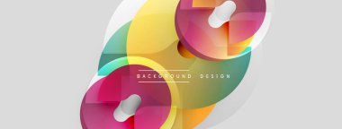 Soyut renkli şekiller örtüşür, dinamik görsel efekt yaratır. Yumuşak eğimler, modern tasarım elementleri mevcut. Arkaplan açık gri.