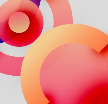 Üst üste binen daireler içeren soyut kompozisyon. Sıcak renkler baskın gelir, dinamik görsel efekt yaratır. Minimalist tasarım, modern estetik.