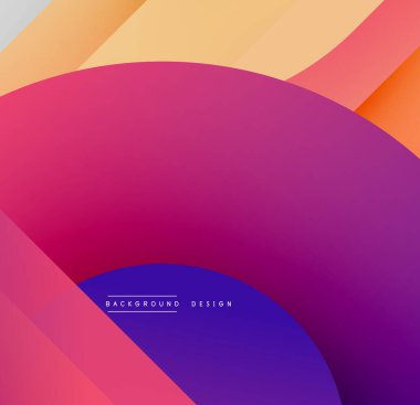 Soyut gradyanlar çakışıyor, dinamik görsel etki yaratıyor. Mor, turuncu renkler kompozisyona hakim. Modern tasarım ögesi.