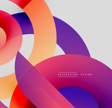 Soyut renkli çakışan daireler dinamik modern tasarım yaratır. Gradyan gölgeler görsel ilgi, pürüzsüz geçişler sağlar.