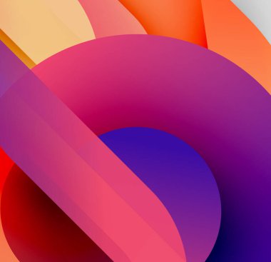 Soyut renkli şekiller çakışıyor. Canlı gradyanlar dinamik görsel efekt yaratır. Renkler arasındaki pürüzsüz geçişler kompozisyona hükmediyor.