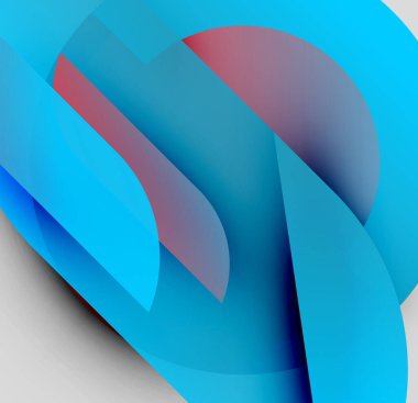 Soyut kompozisyon. Üst üste binen şekiller dinamik görsel efekt yaratır. Mavi, kırmızı renkler dizaynın hakimi. Minimalist estetik.