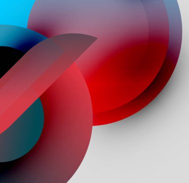 Soyut kompozisyon. Üst üste binen daireler, canlı renkler, pürüzsüz eğimler dinamik görsel efekt yaratır. Modern tasarım.