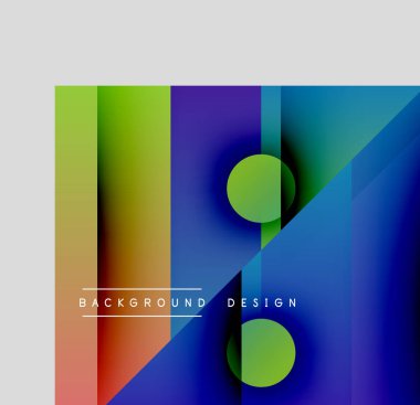 Soyut geometrik bileşim. Canlı renkler harmanlanarak, dinamik görsel efekt yaratır. Çemberler üst üste dikdörtgenler, modern tasarım oluşturur.