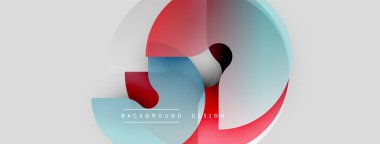 Soyut geometrik şekiller çakışıyor. Kırmızı, mavi, cyan renkleri dinamik kompozisyon oluşturur. Gradyan etkileri olan minimalist tasarım. Modern arkaplan dokusu.