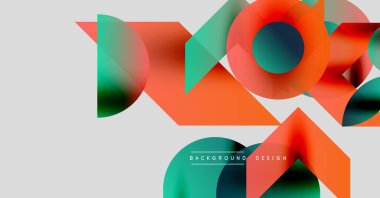 Soyut geometrik şekiller çakışıyor. Canlı renkler dinamik bileşim yaratır. Modern tasarım elementleri yenilik ve enerji öneriyor.