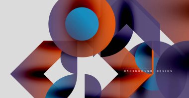 Soyut geometrik şekiller örtüşüyor, canlı renk eğimleri yaratıyor. Modern tasarım pürüzsüz geçişler, dinamik bileşimler içerir.