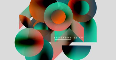 Soyut renkli şekiller çakışıyor. Gradyan renkler dinamik görsel efekt yaratır. Modern tasarım ögeleri pürüzsüz geçişler sunar.