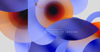 Soyut kompozisyon. Üst üste binen daireler, canlı renkler, modern tasarım. Mavi, turuncu renkler dinamik görsel efekt yaratır.