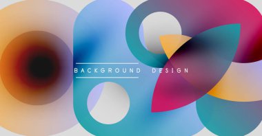 Soyut renkli çemberler çakışıyor. Modern tasarım, gradyanlar, şekiller, metin arkaplan tasarımı içerir. Görsel olarak çekici, dinamik bileşim.