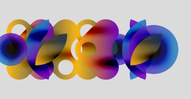 Soyut renkli çakışan daireler dinamik bileşim oluşturur. Yumuşak eğimler, bulanık kenarlar hareket ve derinliği gösteriyor. Modern tasarım.