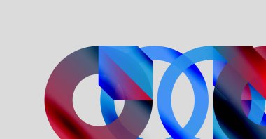 Soyut tasarım özellikleri üst üste binen renkli daireler. Kırmızı, mavi renkler dinamik görsel etki yaratır. Minimalist kompozisyon, modern estetik.