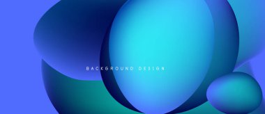 Soyut sıvı şekilleri örtüşür, parlak mavi gradyanlar yaratır. Tasarım hareketi, derinliği, modern estetiği çağrıştırıyor. Arkaplan özellikleri metin.