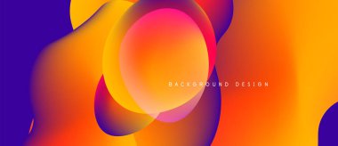 Soyut sıvı şekilleri canlı renkleri harmanlar. Turuncu, mor, pembe renkler dinamik kompozisyon oluşturur. Arka planlar için modern tasarım ögesi.