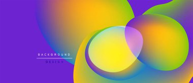 Enerjik sıvı şekiller harmanlanır ve dinamik renkli bir arkaplan yaratır. Modern tasarım gradyanlardan, eğrilerden, üst üste binen biçimlerden yararlanır.