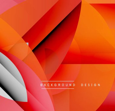 Soyut geometrik şekiller çakışıyor. Sıcak turuncu, kırmızı renkler kompozisyona hakim. Modern tasarım dinamik enerjiyi, görsel ilgiyi çağrıştırıyor.
