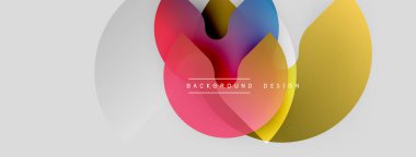 Soyut renkli çakışan daireler dinamik bir görsel oluşturur. Beyaz arkaplan canlı renkleri, modern tasarım elementini vurguluyor.