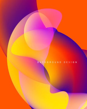 Soyut, canlı şekiller örtüşüyor, dinamik, renkli bir arkaplan oluşturuyor. Mor aksanlı, sıcak tonlarda baskın. Modern tasarım ögesi.