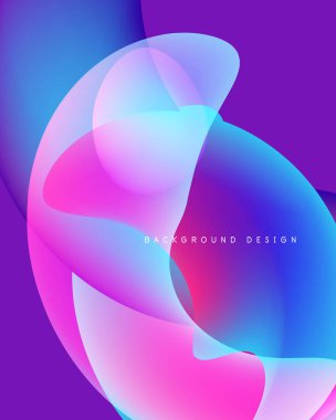 Soyut sıvı şekiller harmanlanarak canlı mor, pembe ve mavi renkler yaratır. Modern tasarım enerjiyi, hareketi, derinliği çağrıştırıyor.